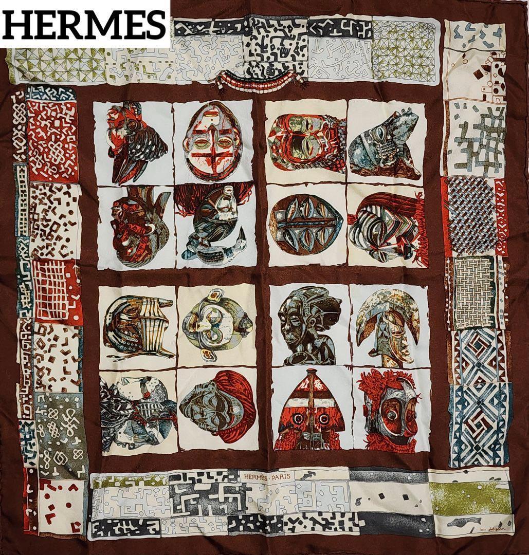 HERMES エルメス ミニスカーフ カレ40 PERSONA 仮面 シルク.