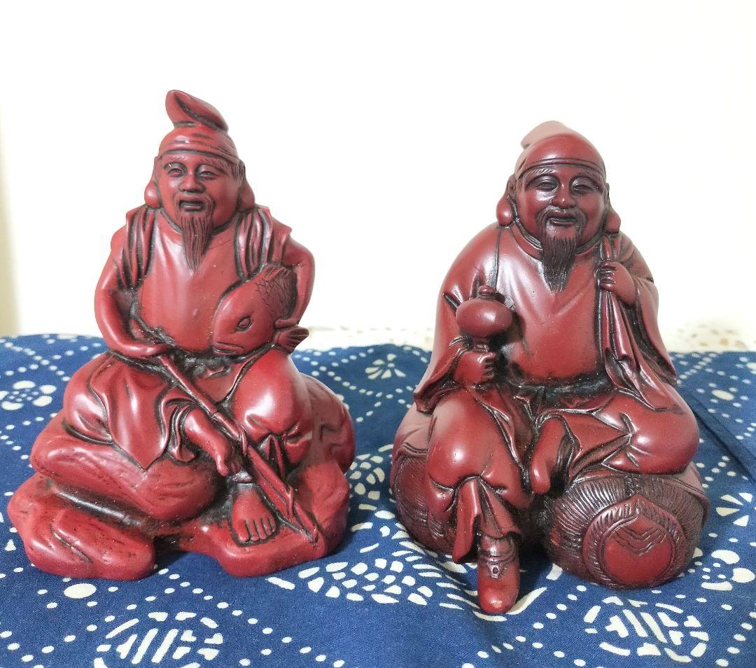 セール中!七福神縁起物　金運上昇、好運呼び込む大黒天様・恵比寿様の座像２点セット