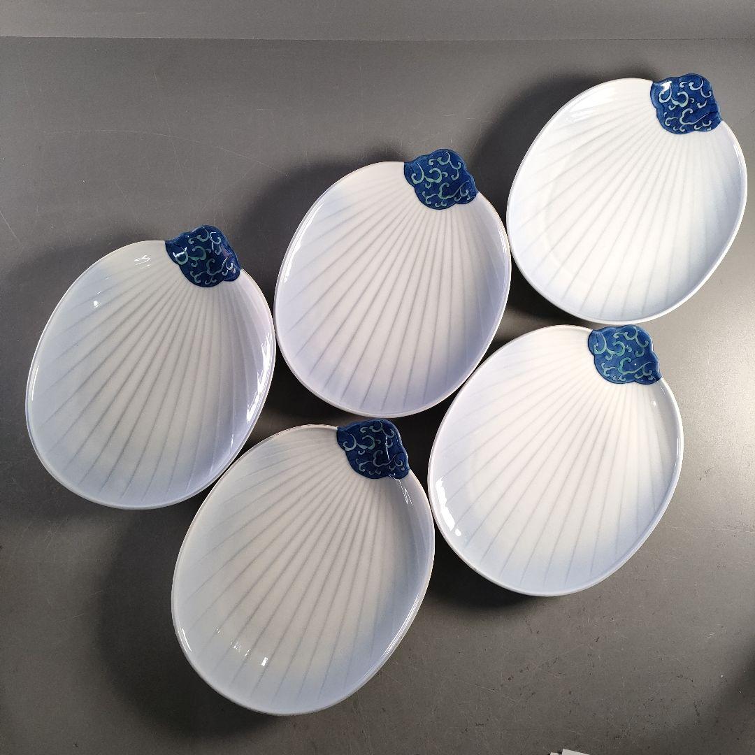 A1378-4/有田焼/富右衛門窯/団扇形皿11客/飾皿/盛皿/菓子皿/懐石道具