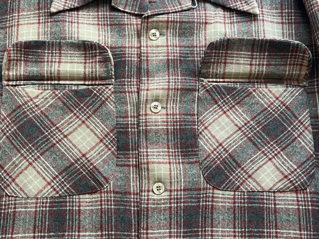 70s Pendleton board shirts ベージュ×赤×黒 L