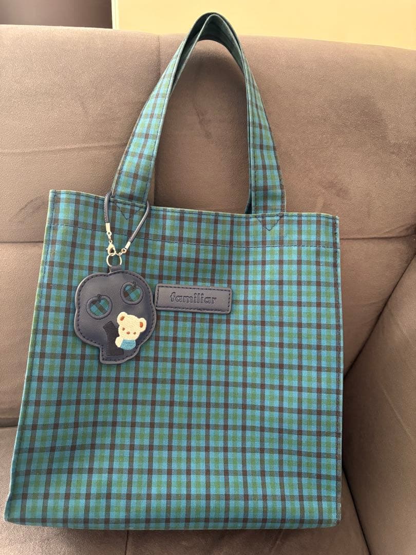 ファミリア　トートバッグ　小　青チェック