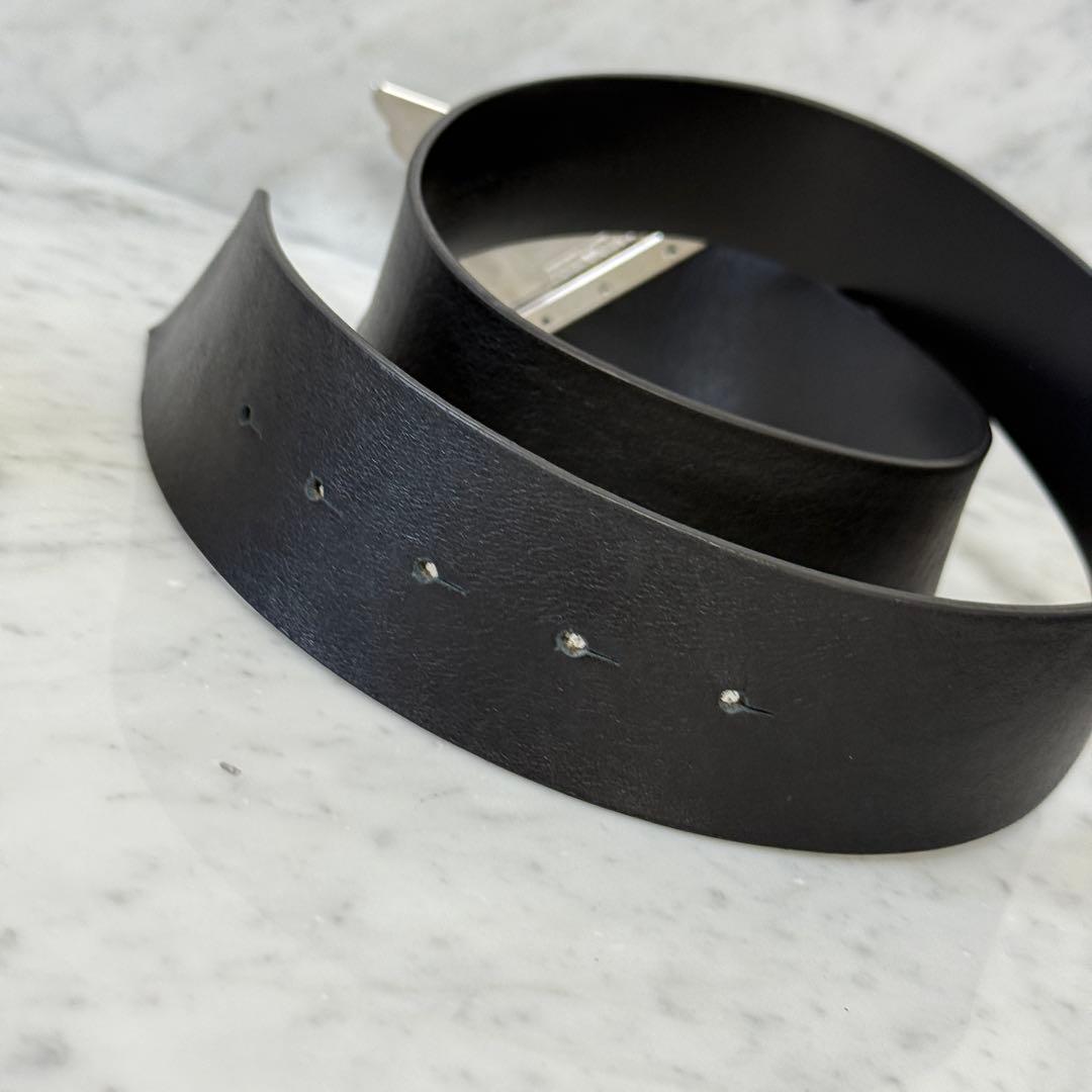 美品 EMPORIO ARMANI アルマーニ ベルト 太幅 銀 本革 イタリア