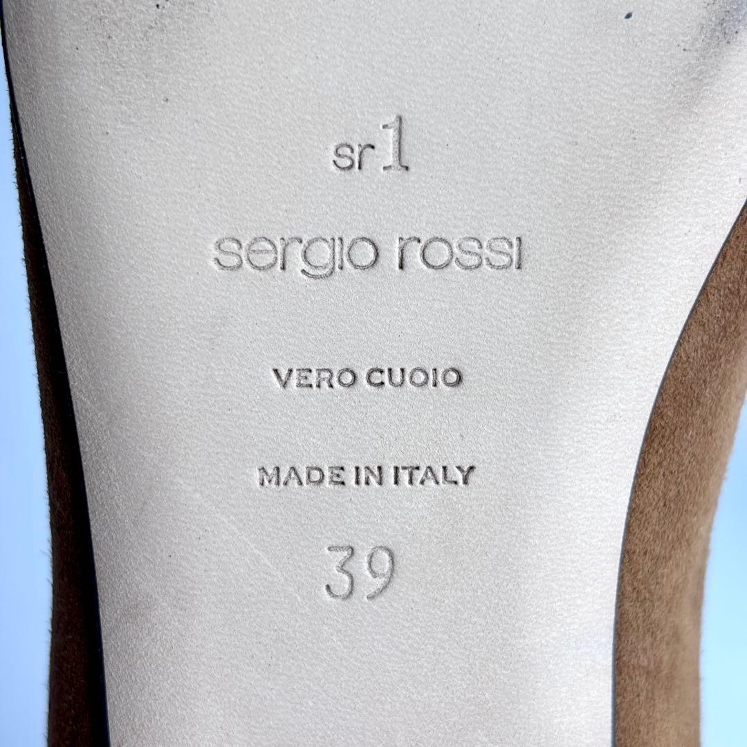 【未使用級】SERGIO ROSSI スクエア パンプス スエード ゴールド金具