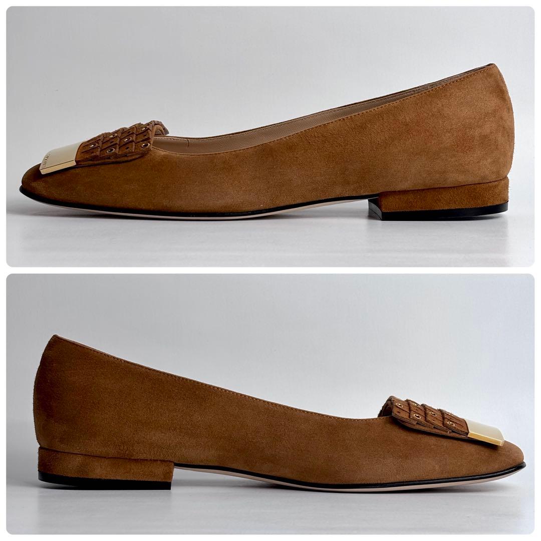 【未使用級】SERGIO ROSSI スクエア パンプス スエード ゴールド金具