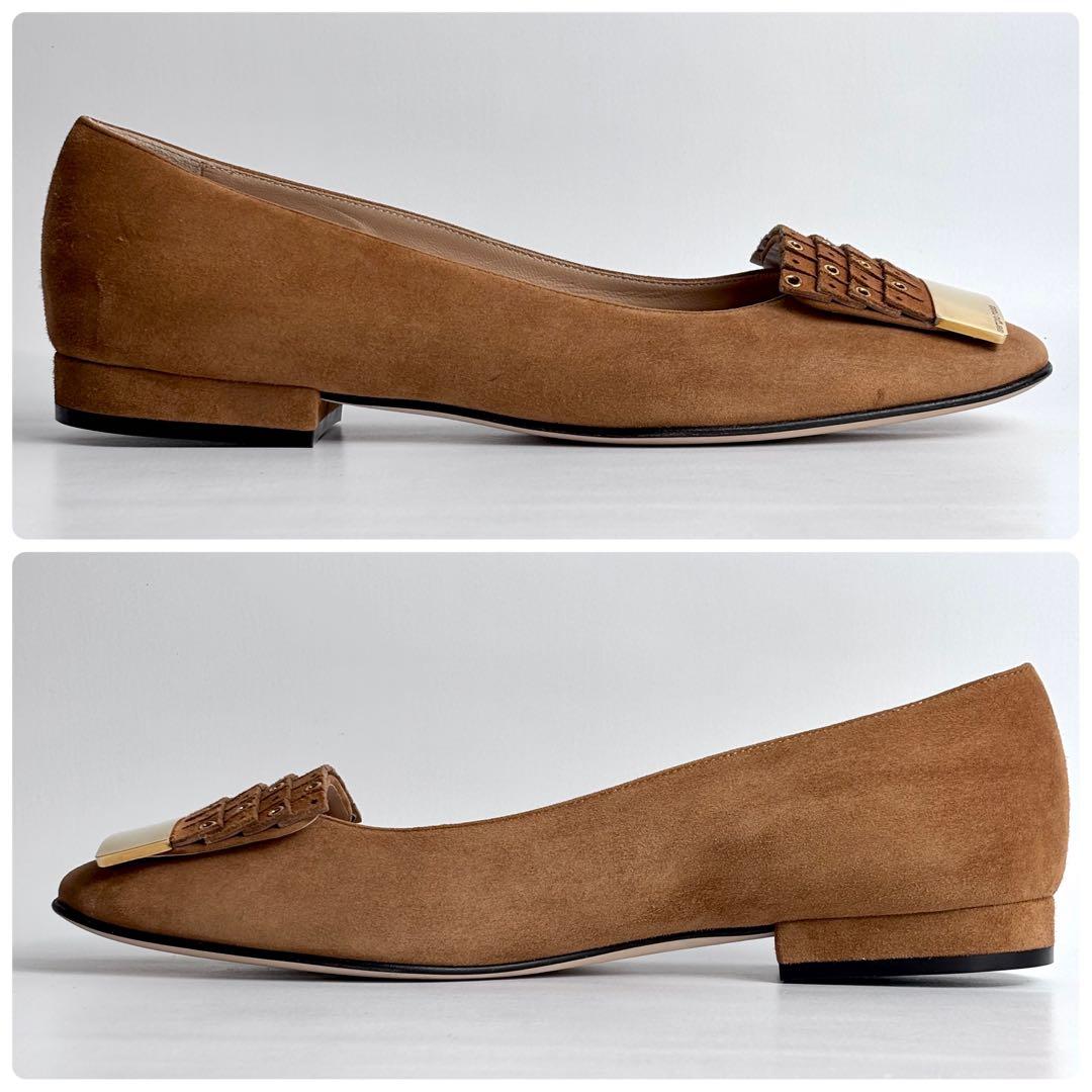 【未使用級】SERGIO ROSSI スクエア パンプス スエード ゴールド金具