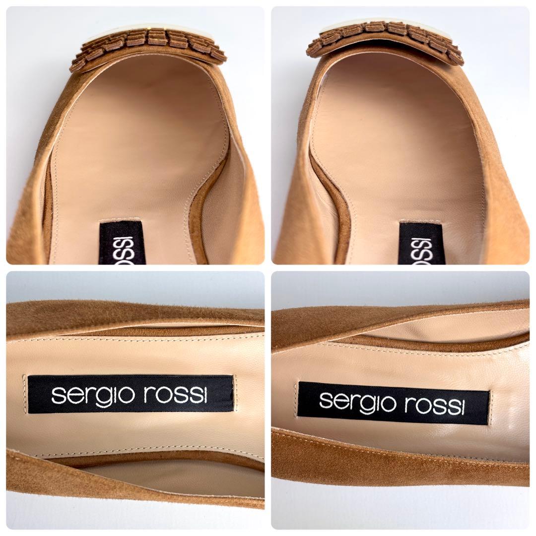 【未使用級】SERGIO ROSSI スクエア パンプス スエード ゴールド金具