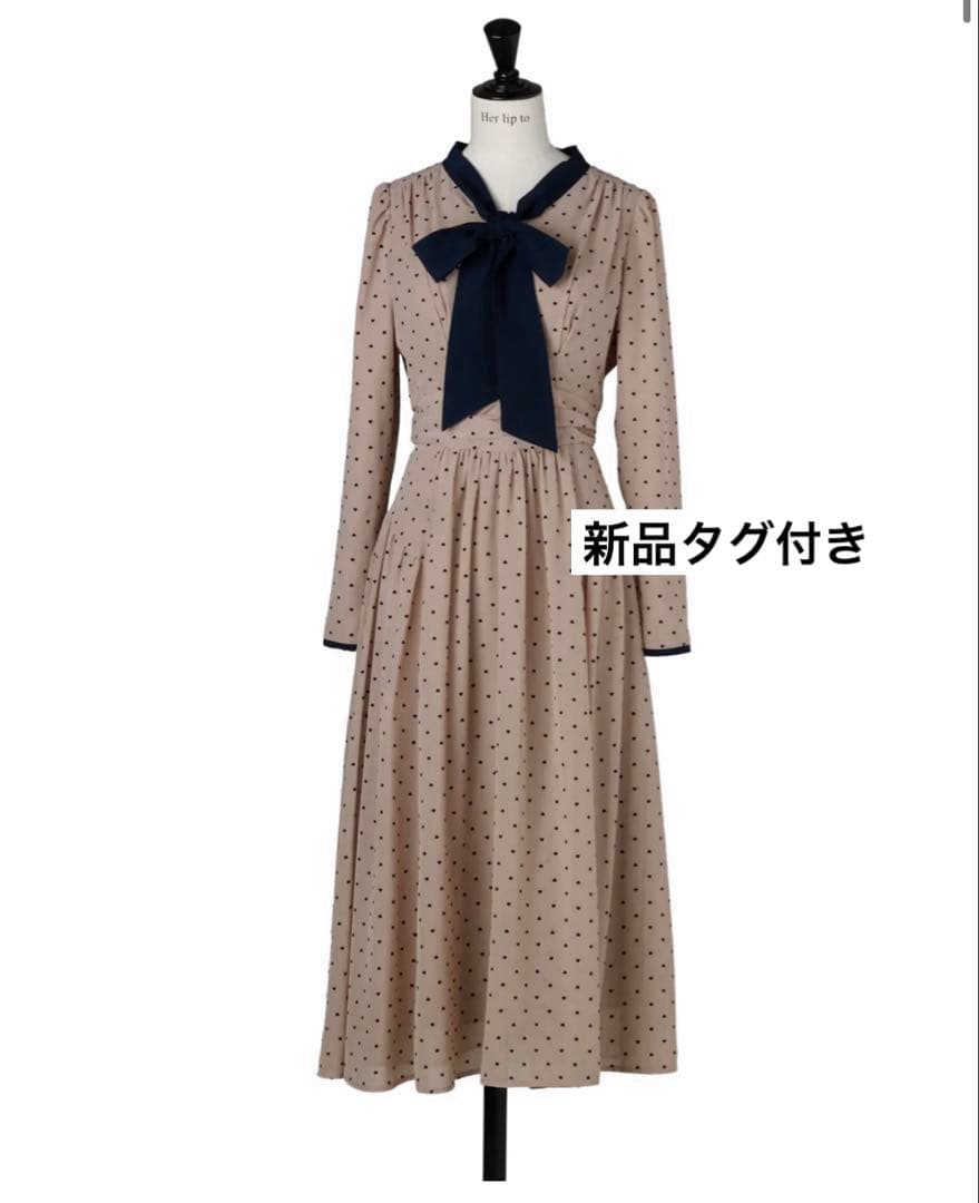 本日限定　Heart Dot Bow Tie Chiffon Dress