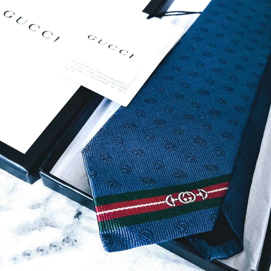 ✨未使用箱付タグ付✨GUCCI 現行　ホースビット　インターロッキング　ネクタイ