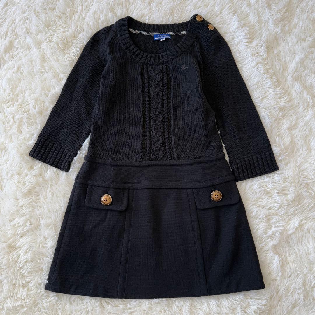 BURBERRY バーバリーブルーレーベル 綿ニットワンピース 金ボタン 38