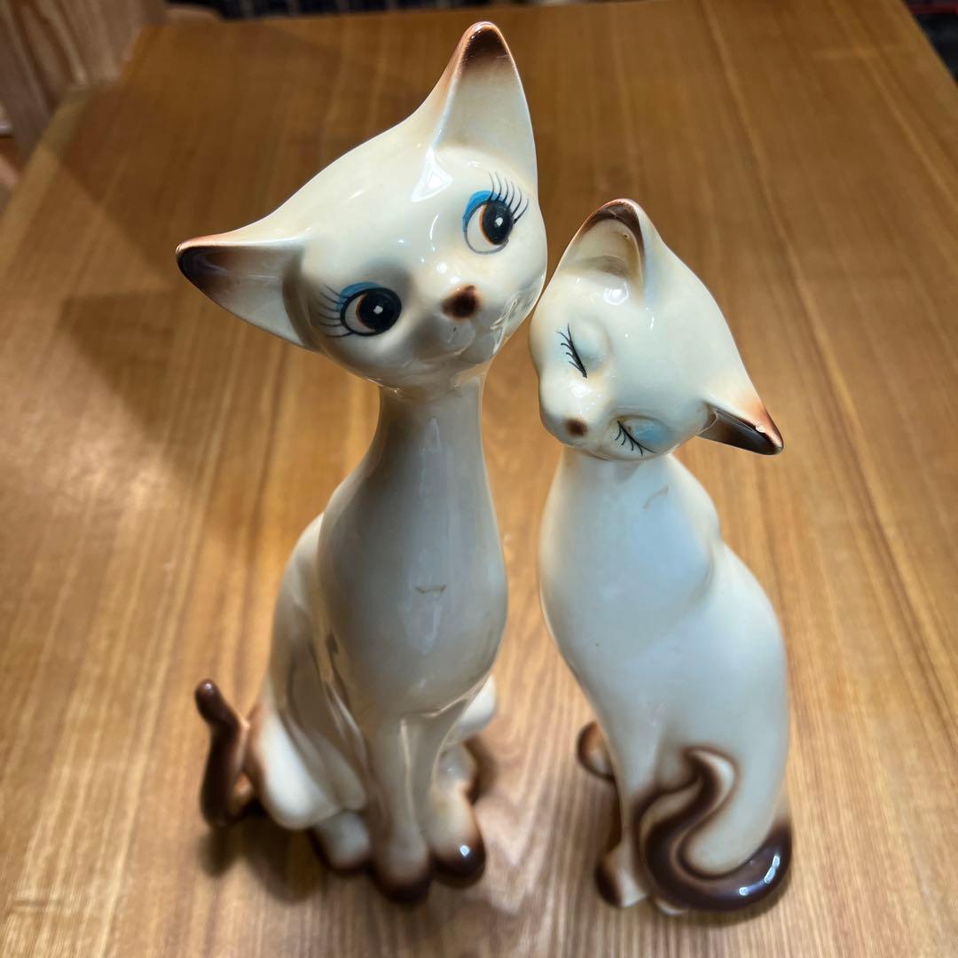 昭和レトロ　シャム猫ペア　陶器製