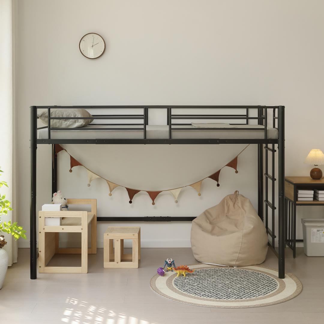 超人気！【高さ140cm】ロフトベッド 耐荷重150kg 一人暮らし Black