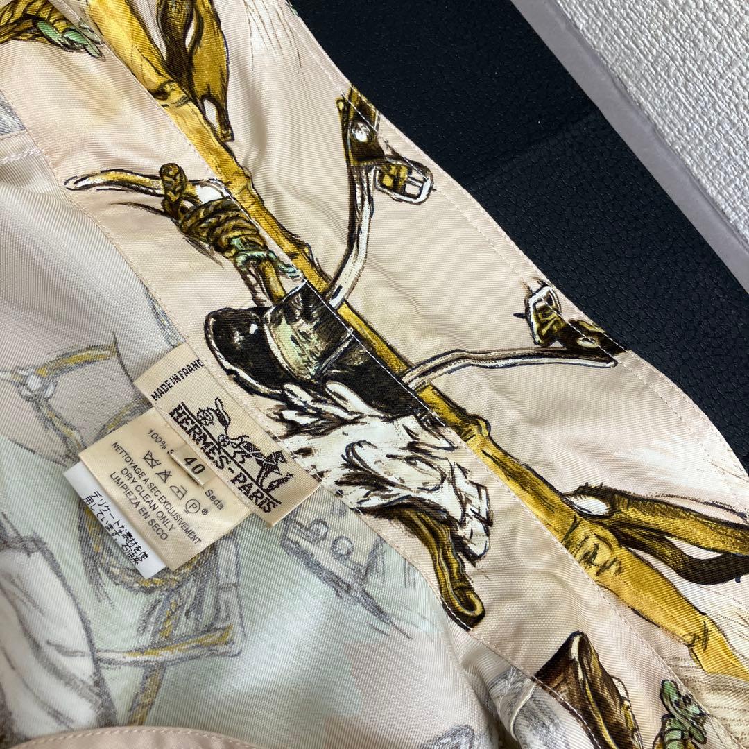 美品　エルメス　HERMES シルク　ブーツ柄　シャツ　ブラウス　40