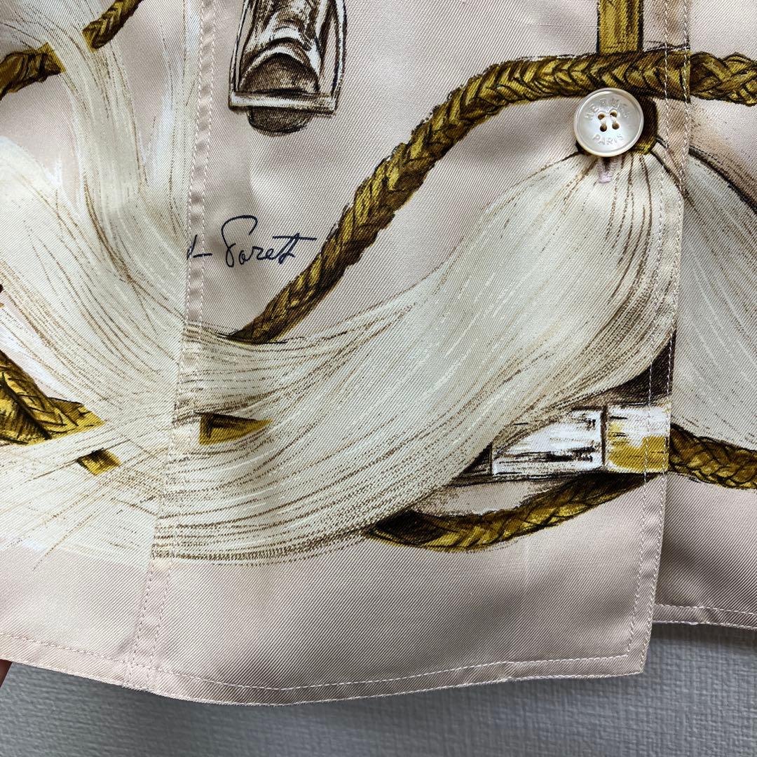 美品　エルメス　HERMES シルク　ブーツ柄　シャツ　ブラウス　40