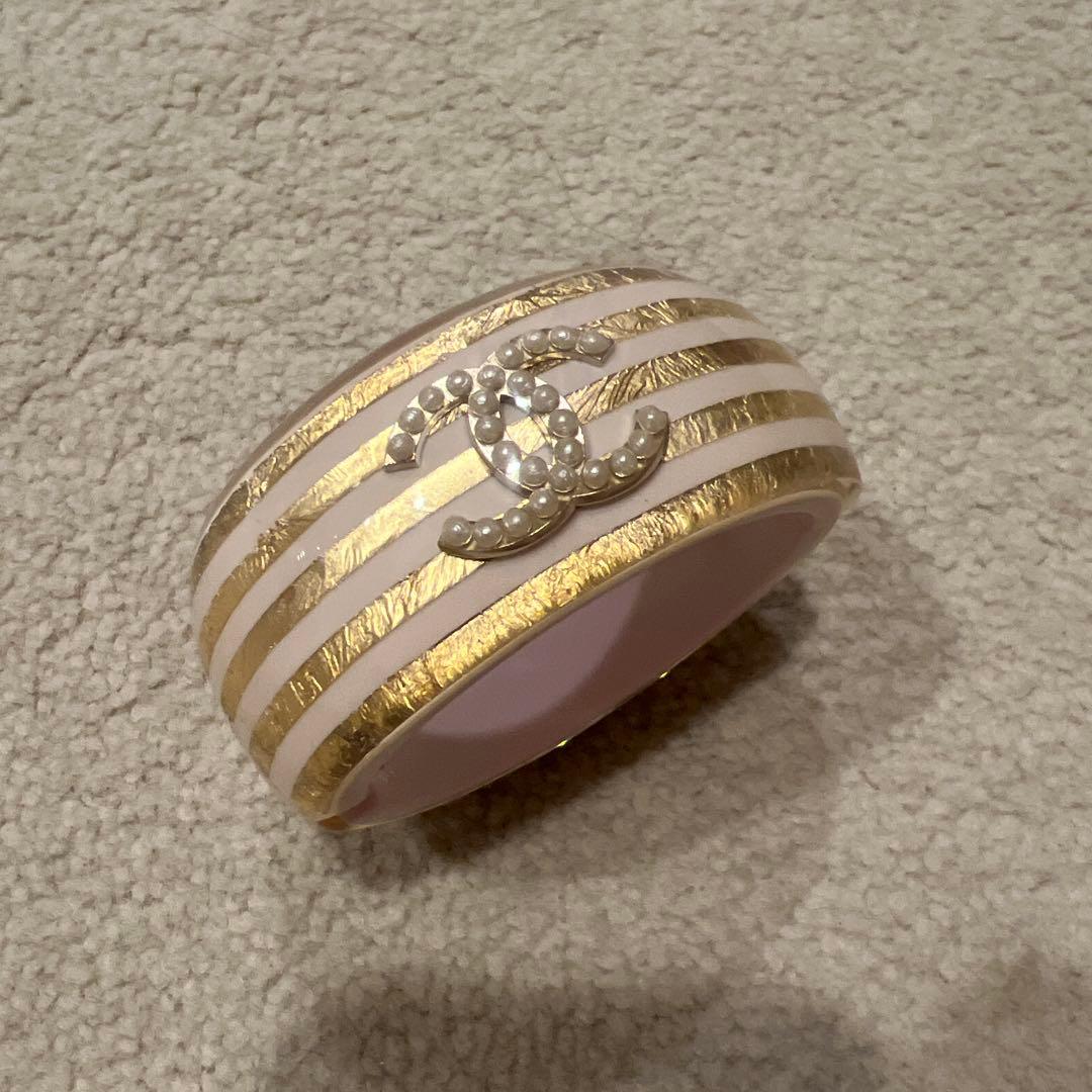 シャネル ココマーク ボーダーワイドバングルブレスレットCHANEL