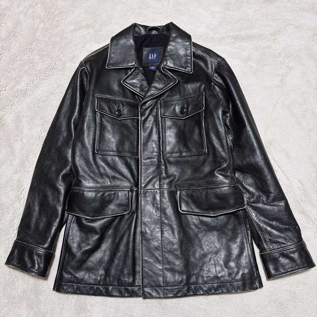 《オススメ》OLD GAP レザーカーコート 黒 牛革カウレザー M相当