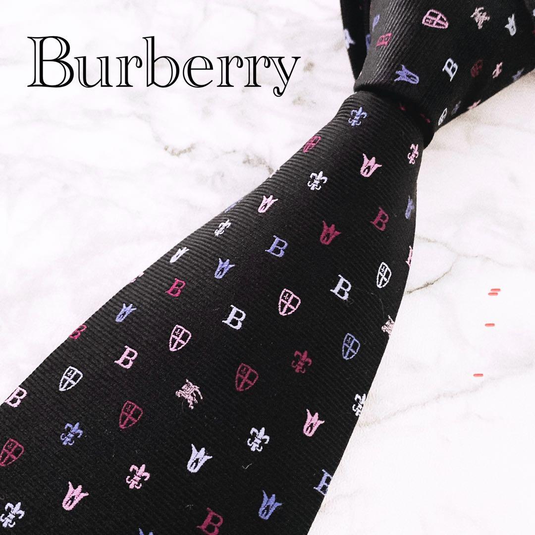 ✨未使用クラス✨バーバリー　ホースロゴ　マルチカラー　ドット　ブラック　ネクタイ