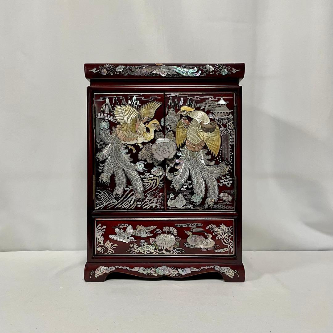 螺鈿細工 希少 小物入れ 花鳥模様 アクセサリーケース 宝石箱 ミニ箪笥