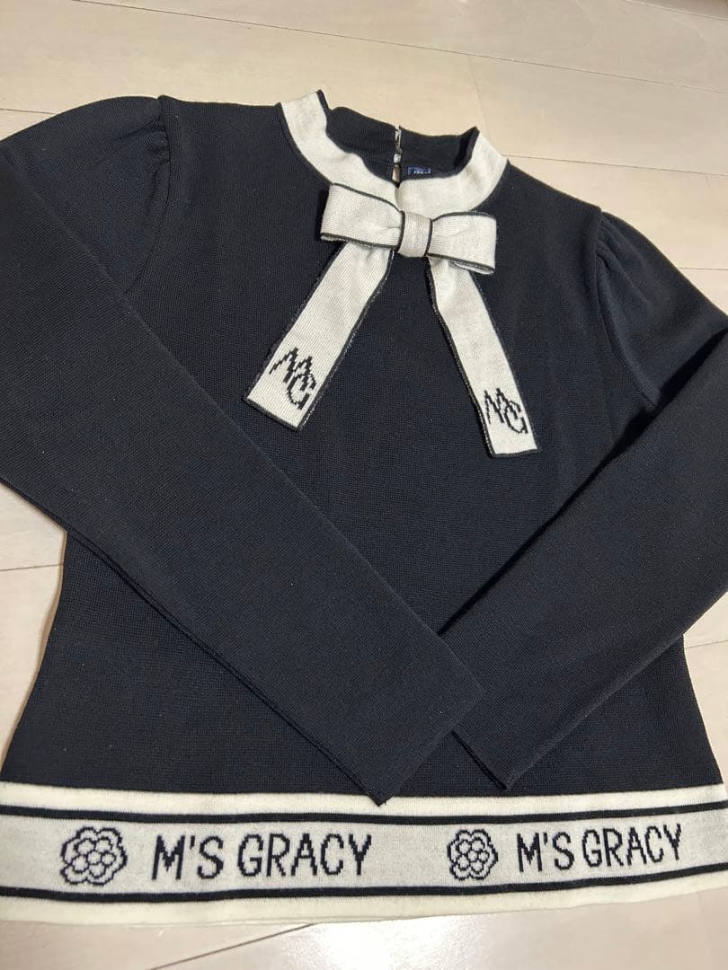 M's Gracy リボン付き黒ニットセーター　40♡美品