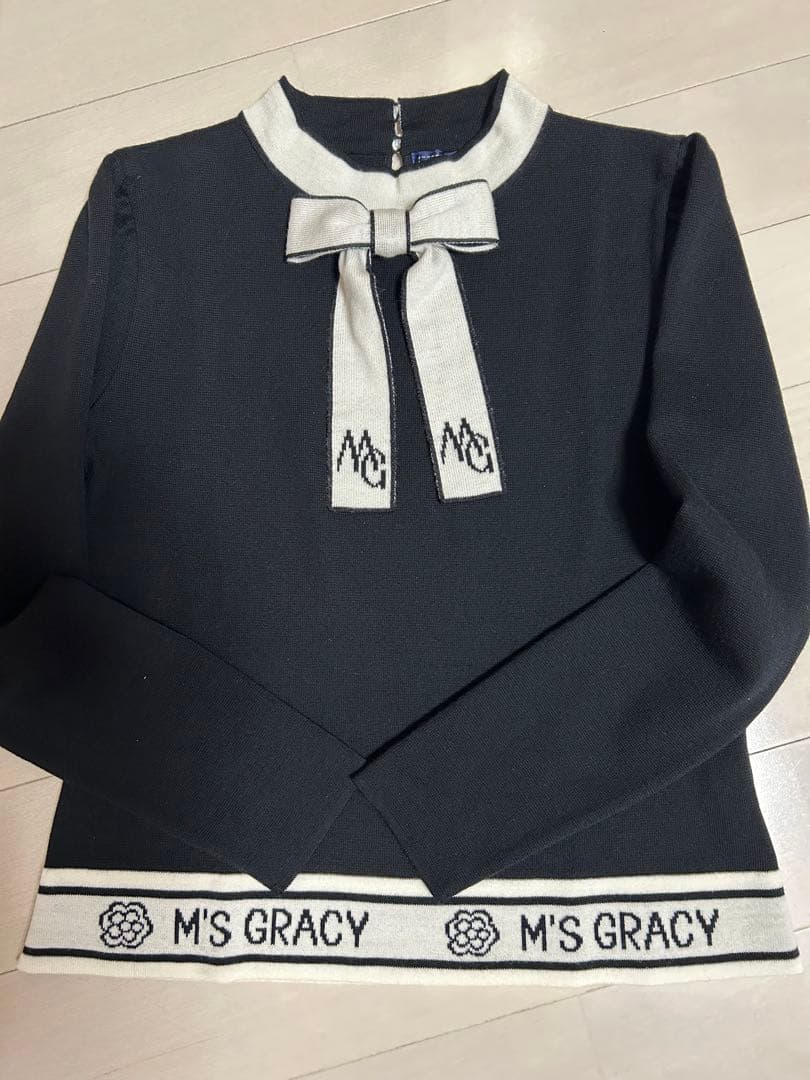 M's Gracy リボン付き黒ニットセーター　40♡美品