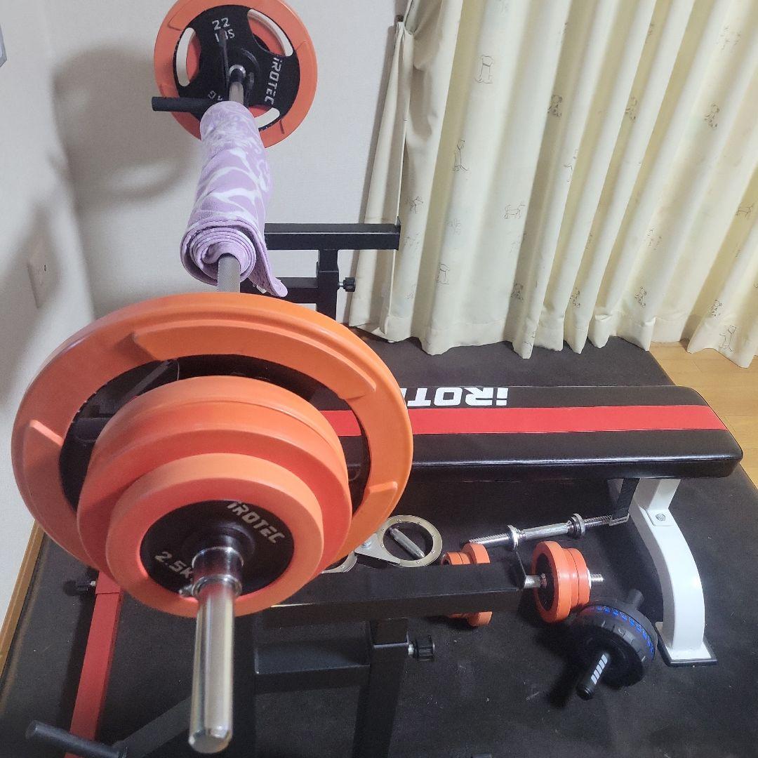ベンチプレス ラックと他腕トレーニング器具と腹筋ローラーセット【神戸市から発送】