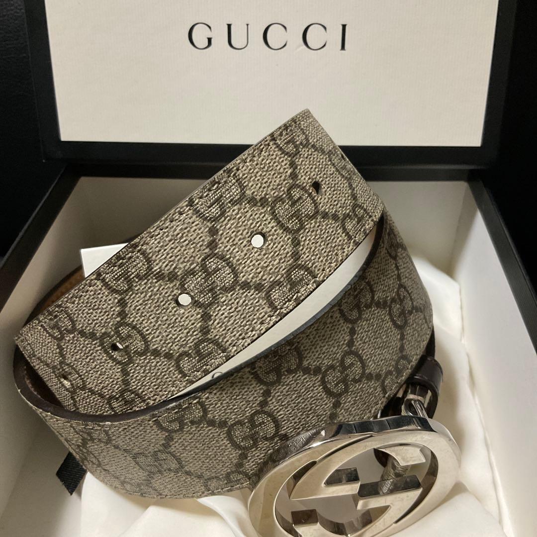 グッチ GUCCI GG スプリーム ベルト シルバー　モノグラム　金具メンズ