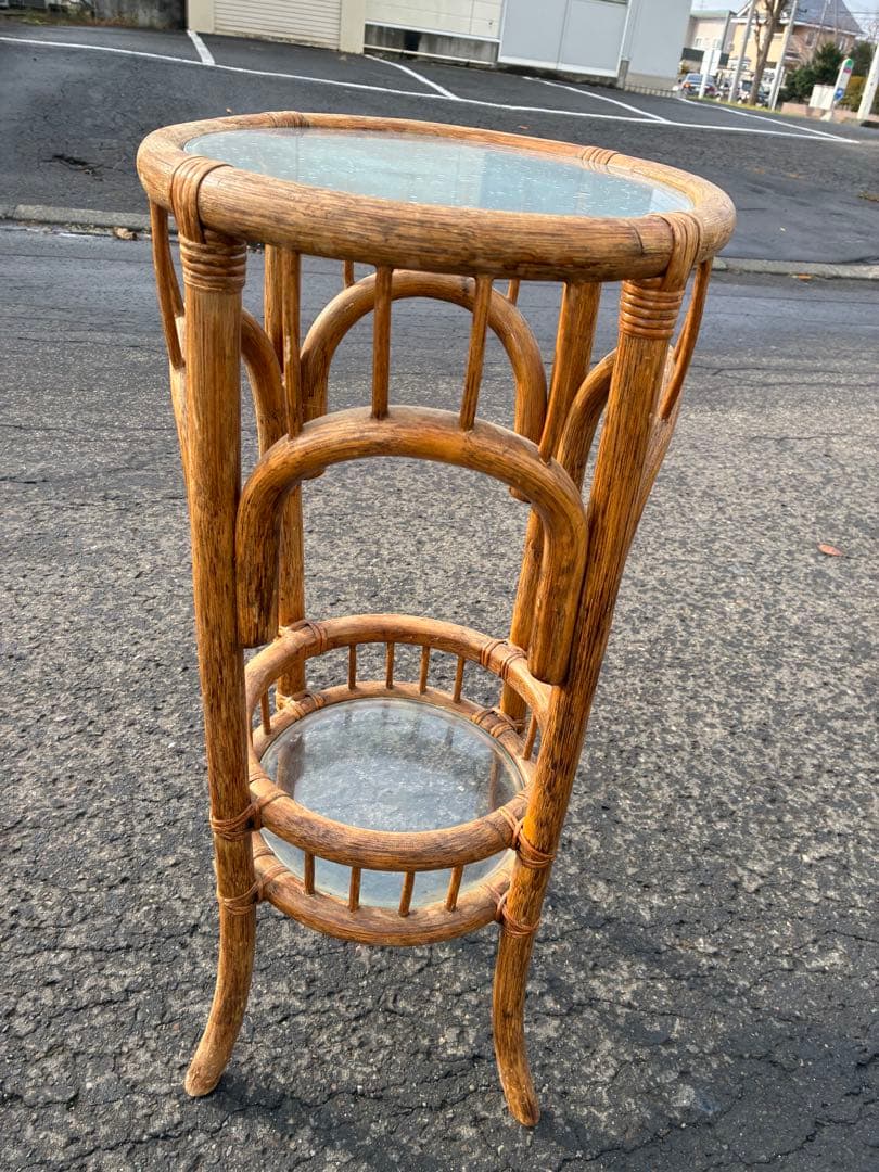 【希少】オシャレなラタン ガラス天板 ディスプレイ台 花台 アジアン家具