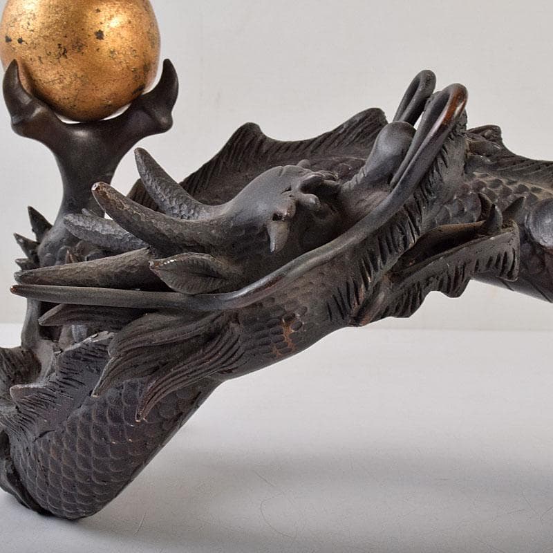 ヤマ　時代金工　古銅　輝銘　宝珠龍　置物　約3.9㎏　F　R9062B
