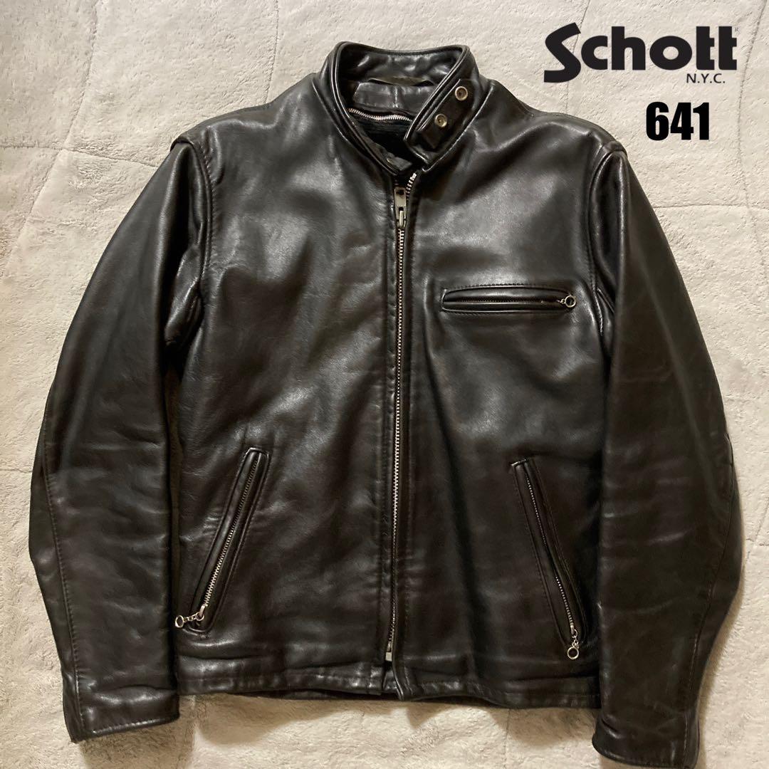 Schott 641 シングルライダース　 ボアライナー付 サイズ36ブラック