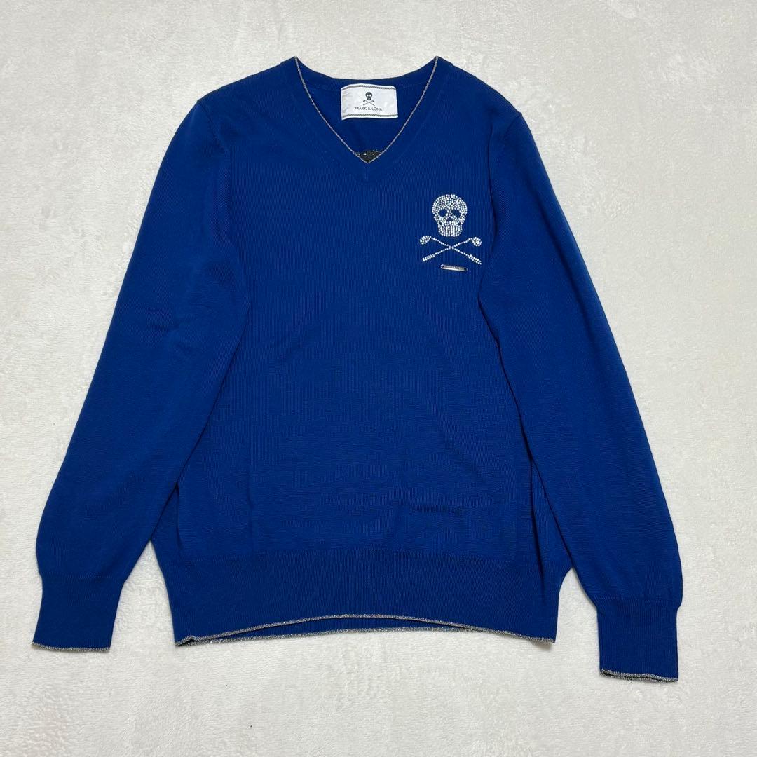 MARK & LONA マーク＆ロナ スカル ラインストーン Vネック ニット