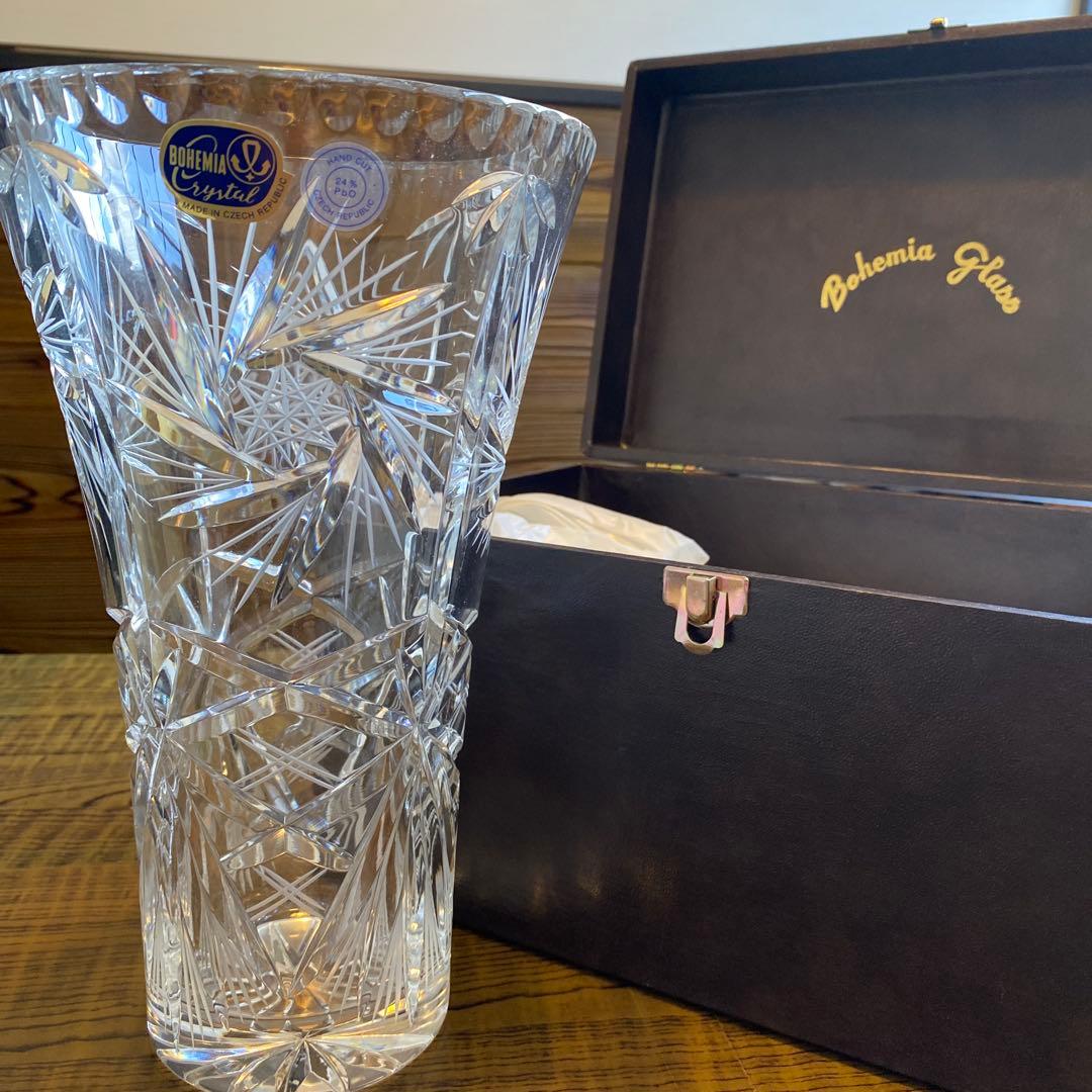 Bohemia Crystal クリスタルガラス 花瓶 高さ約26cm