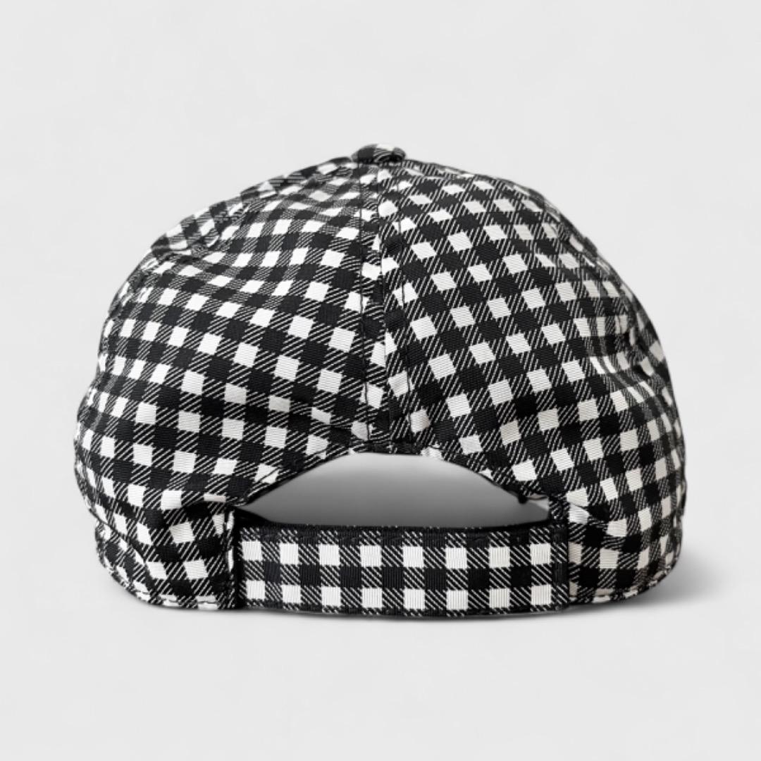 美品 ミュウミュウ キャップ ギンガムチェック 帽子 S ブラック ホワイト