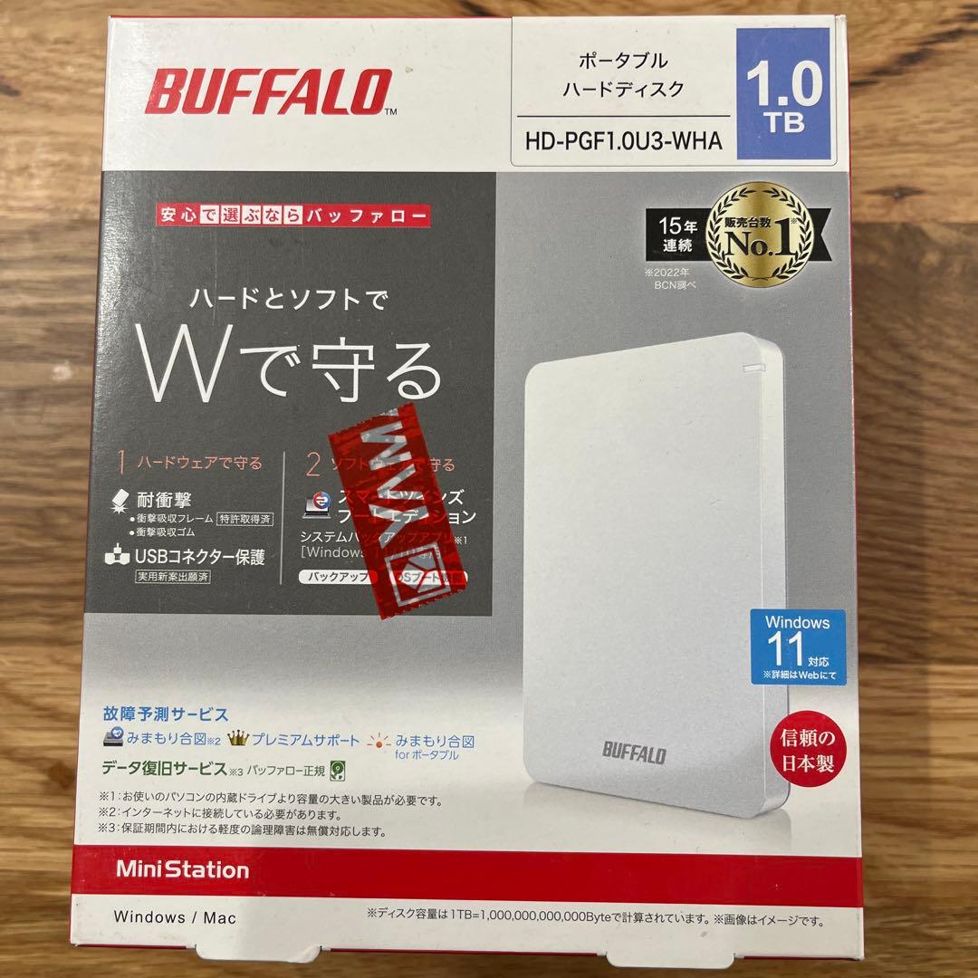 BUFFALOポータブルハードディスク1.0TB HD-PGF1.0U3-WHA