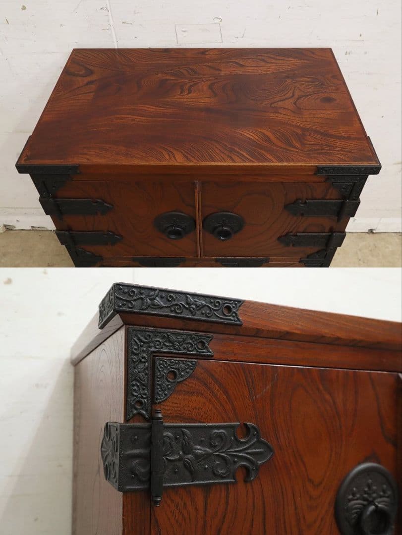 房総海んちゅ・帳場箪笥・小箪笥【五三の桐】家紋金具・観音開き