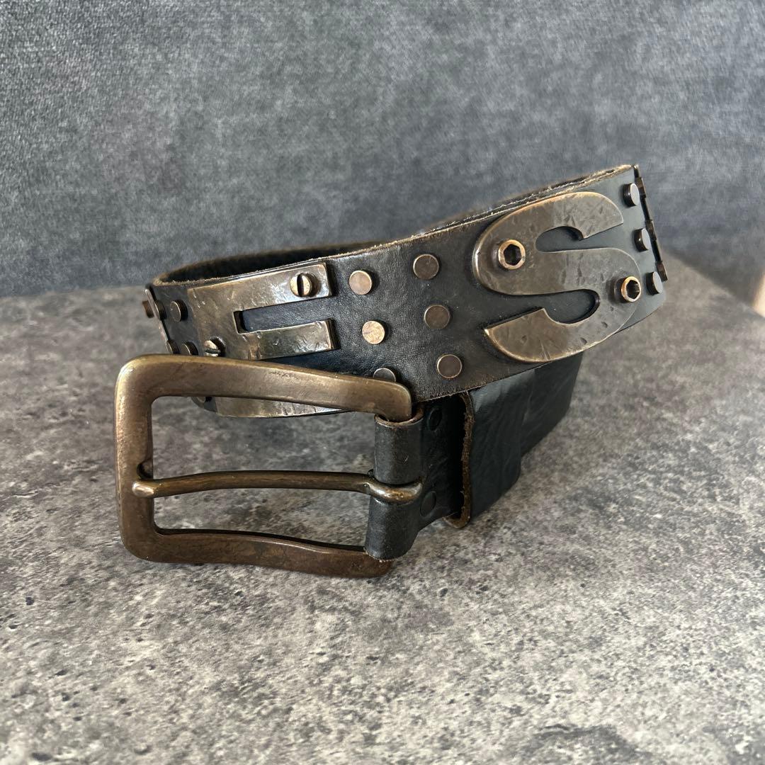 小物 00s y2k DIESEL logo plate leather belt