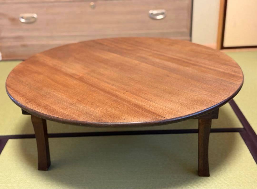 アンティーク　丸ちゃぶ台　タモ　無垢材　レトロ　古家具　古道具　折り畳み