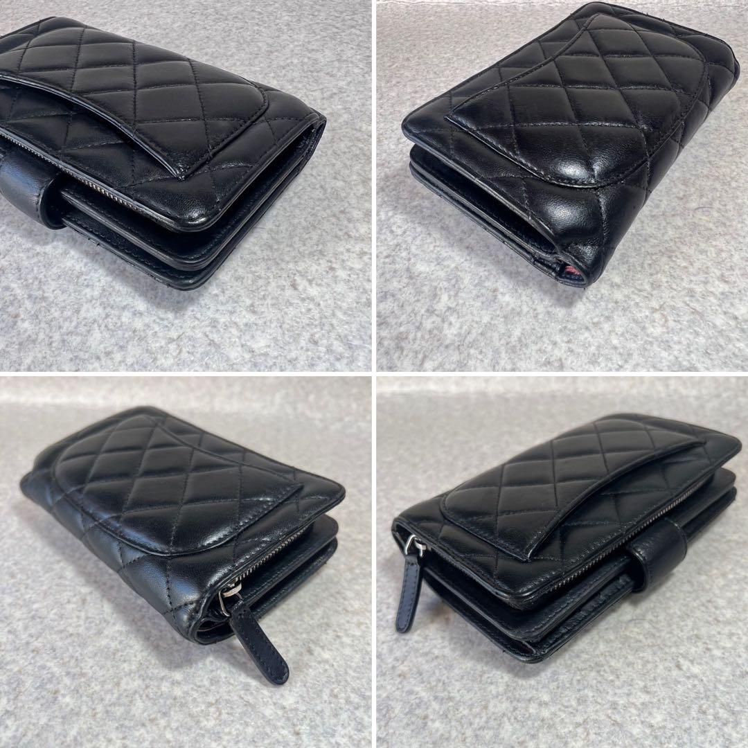 超美品CHANEL マトラッセココマークコンパクト二つ折り財布ブラック