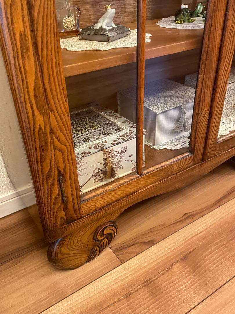 英国イギリス アンティーク家具 ブックケース 本棚 オーク材 猫脚 キャビネット