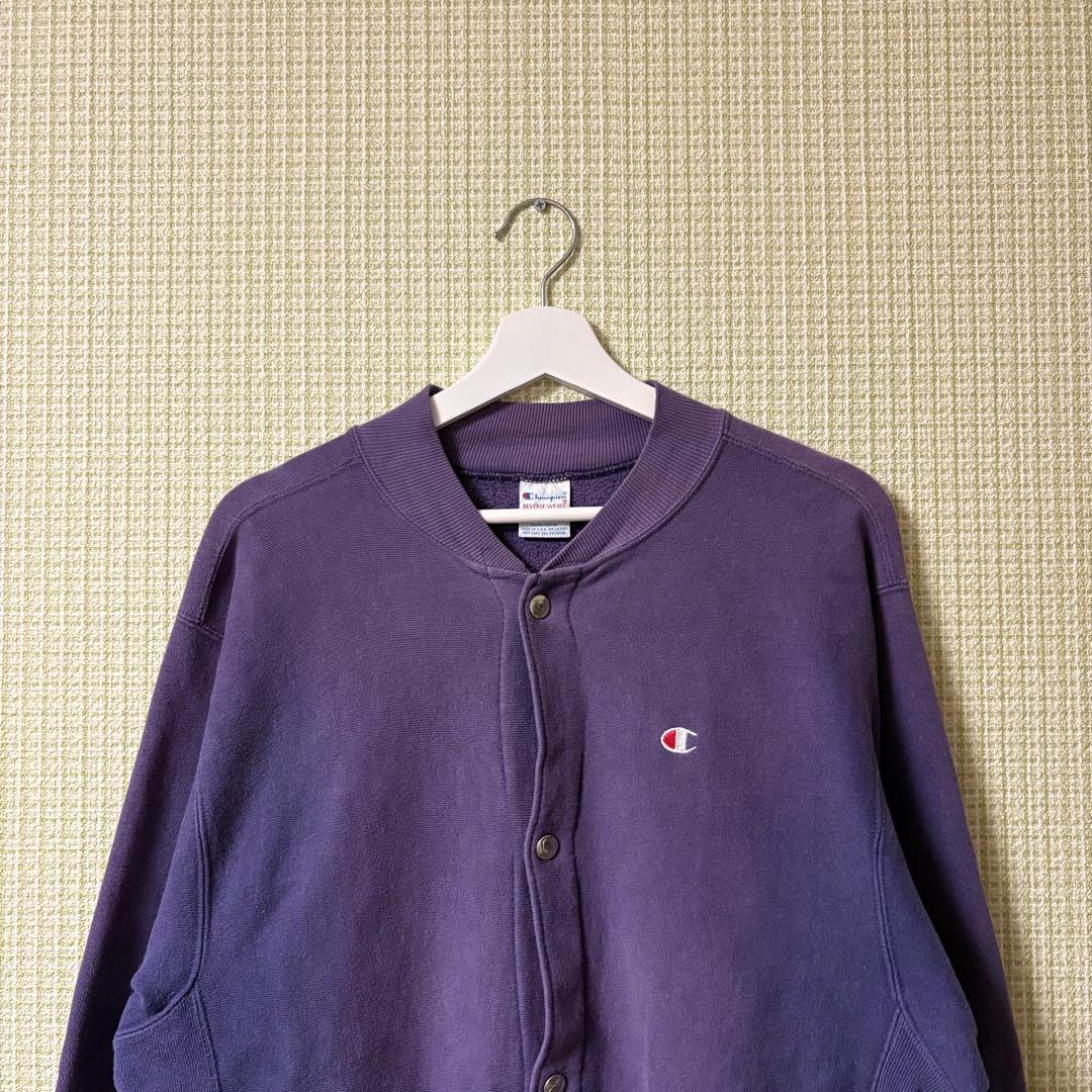 90s Champion スゥエットカーディガン 茄子紺