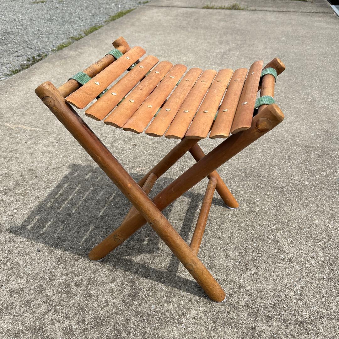 折りたたみ木製スツール　古道具　ビンテージ　椅子　チェア　いす　折り畳み