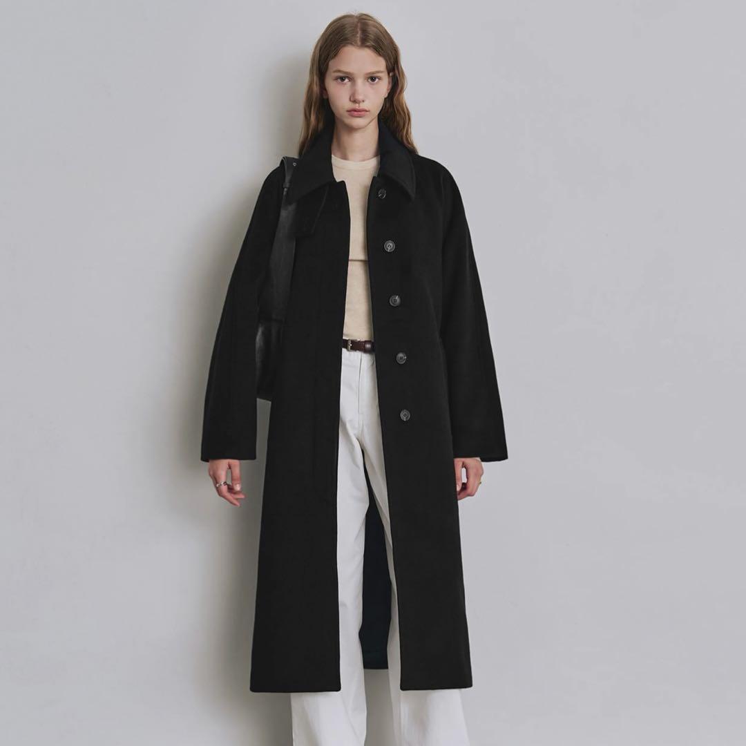 未使用 ステンカラー バルマカーン ロングコート 黒 韓国