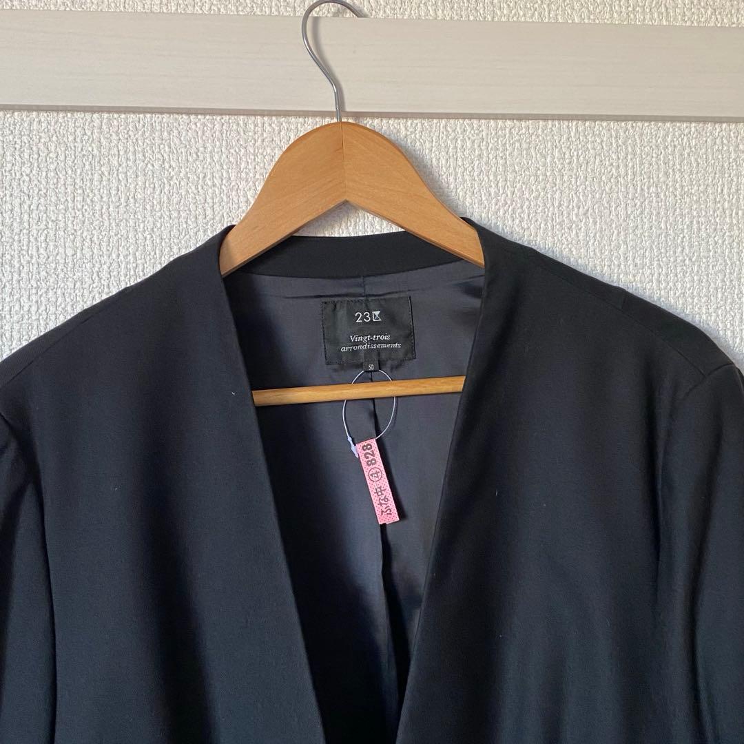 綺麗‼️23区 50サイズ ノーカラー パンツスーツ 大きいサイズ カラーレス 黒