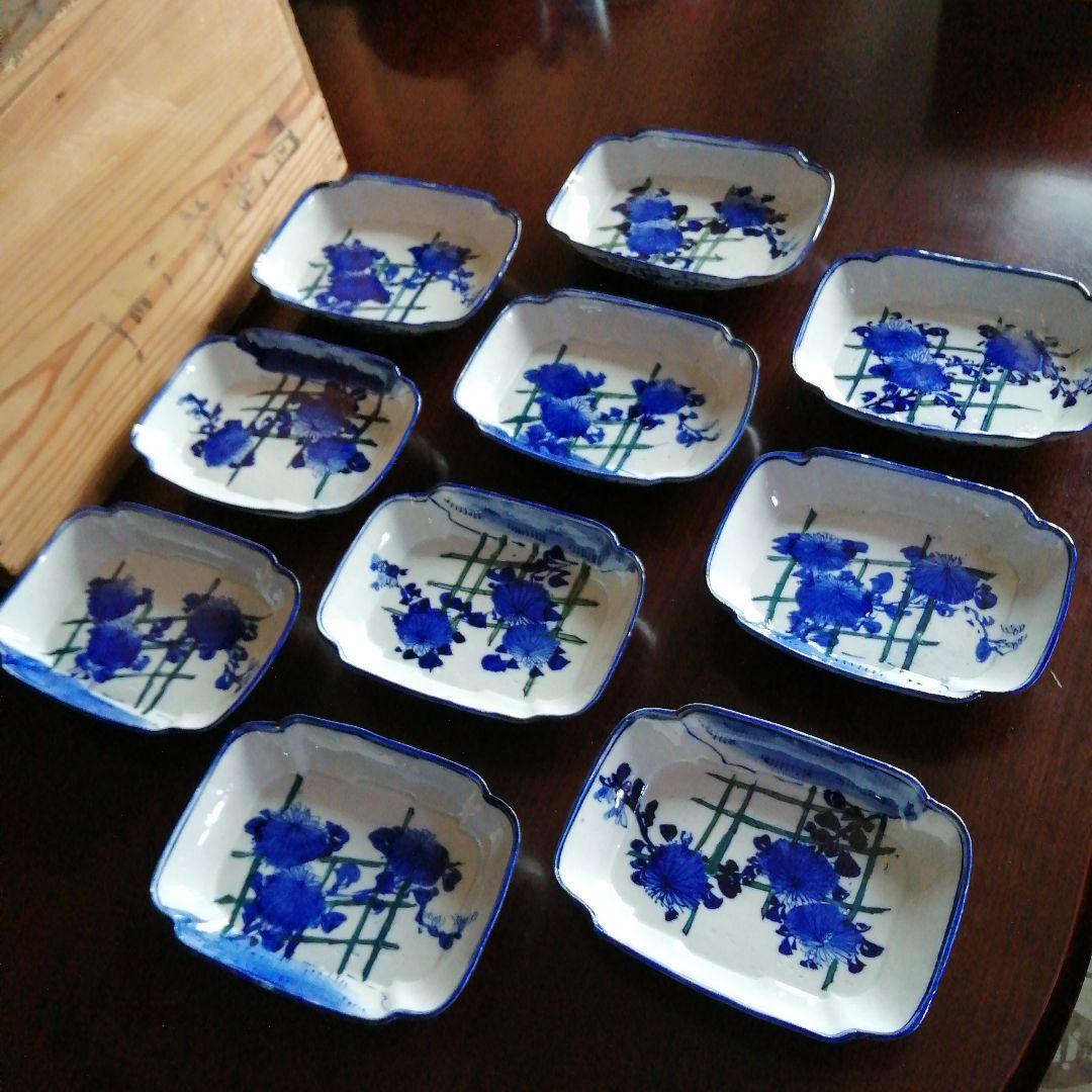 伊万里　染付隅切角皿　10枚　19cm　明治期