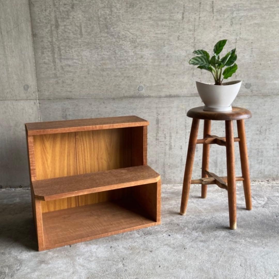 木製 ラック キャビネット 飾り棚 置物台 花台 踏み台 2段 シャビー レトロ