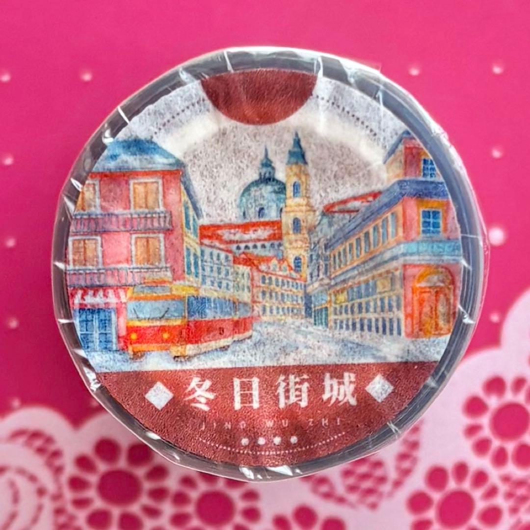 PET 冬日街城 ダイカット加工 8cm×5m 海外マスキングテープ