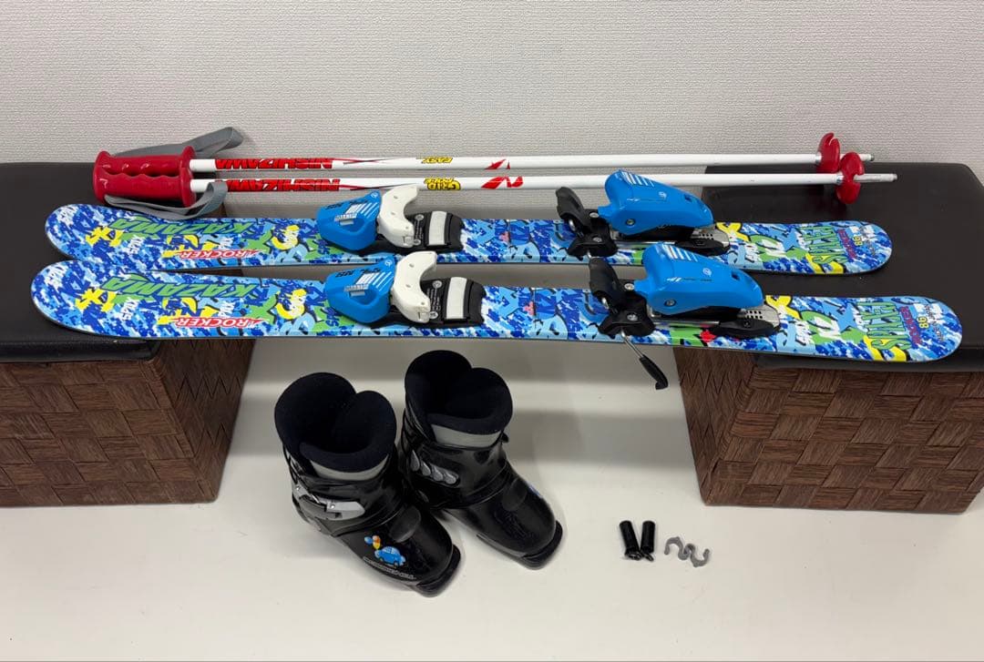 KAZAMA スキー板 86cm キッズ ビンディング ストック ブーツ セット