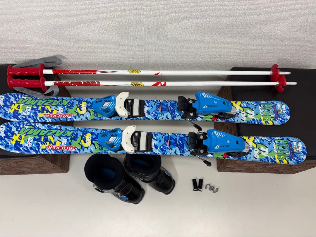 KAZAMA スキー板 86cm キッズ ビンディング ストック ブーツ セット