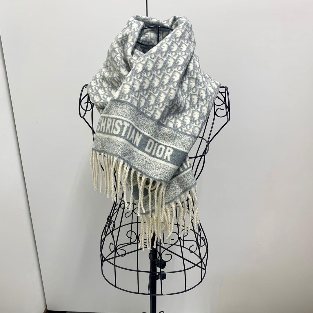 マフラー カシミヤ DIOR ディオール　オブリーク　グレー