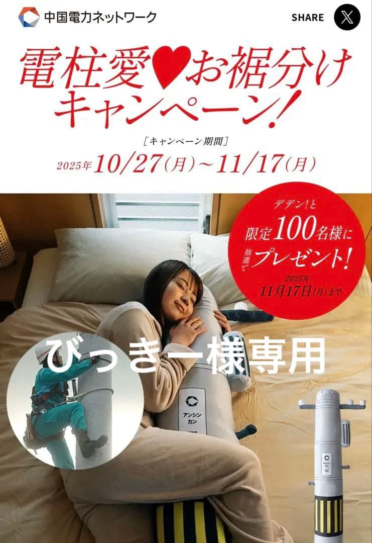 【非売品】【未開封】電柱型抱き枕　電柱愛♥お裾分けキャンペーン！当選品【超レア】