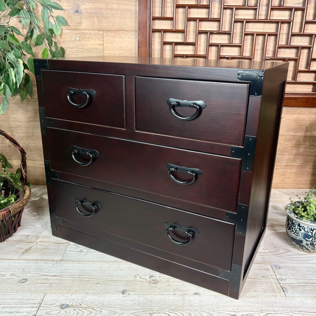 民芸家具和箪笥三段四つ引き木製桐材天然無垢収納家具飾り棚和タンス和室和風チェスト