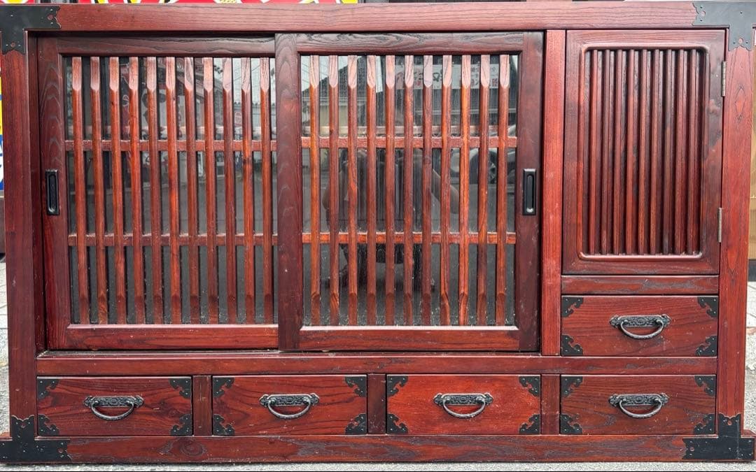 赤*こ様 木製　棚　和風　レトロ　アンティーク　キャビネット　茶棚　戸棚　民芸家